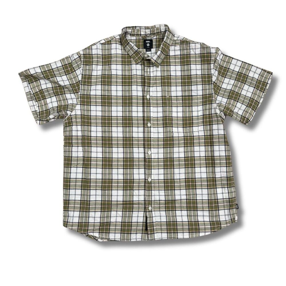 Vans Lawson Plaid Casual Button-Down Shirt - Green and White, L